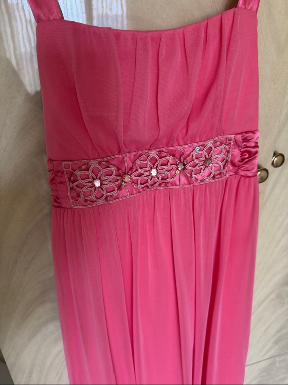 Girls' Pink Embroidered Waist Party Dress